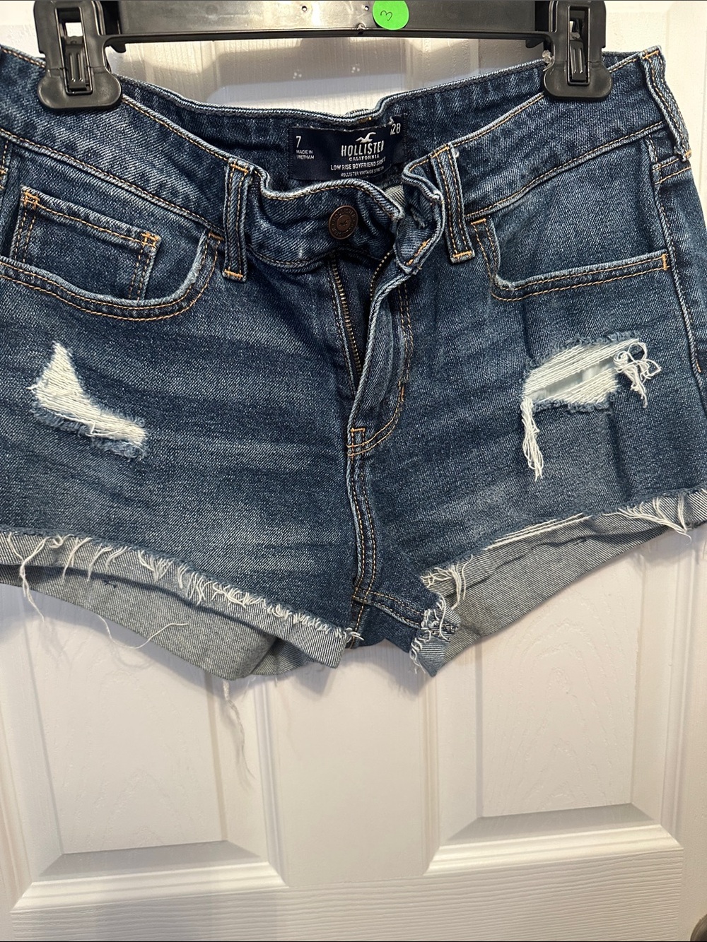 Hollister Women's Distressed Dark Blue Denim Cutoff Shorts